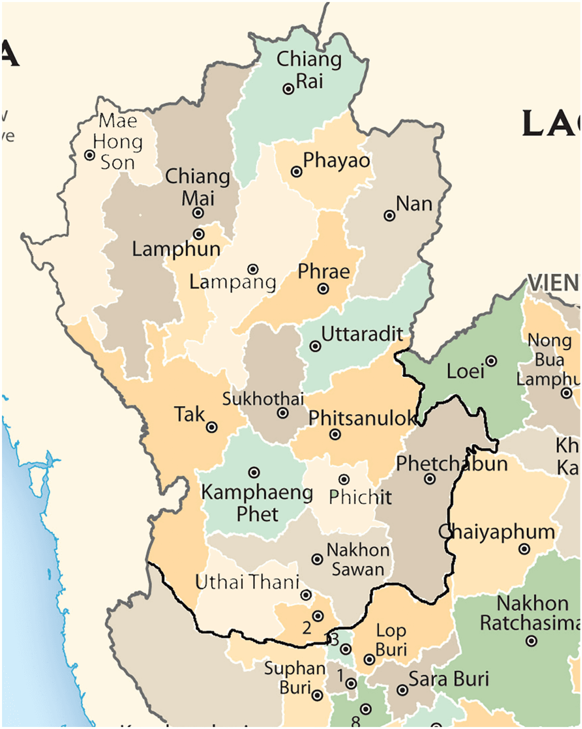Mappa del nord della Thailandia
